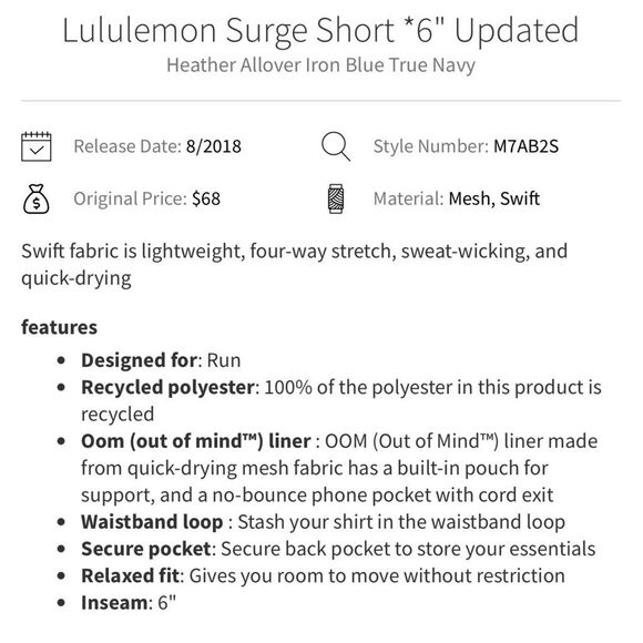 Lululemon Surge Short 6” in Heather Allover Iron Blue True Navy Size M - Picture 8 of 8